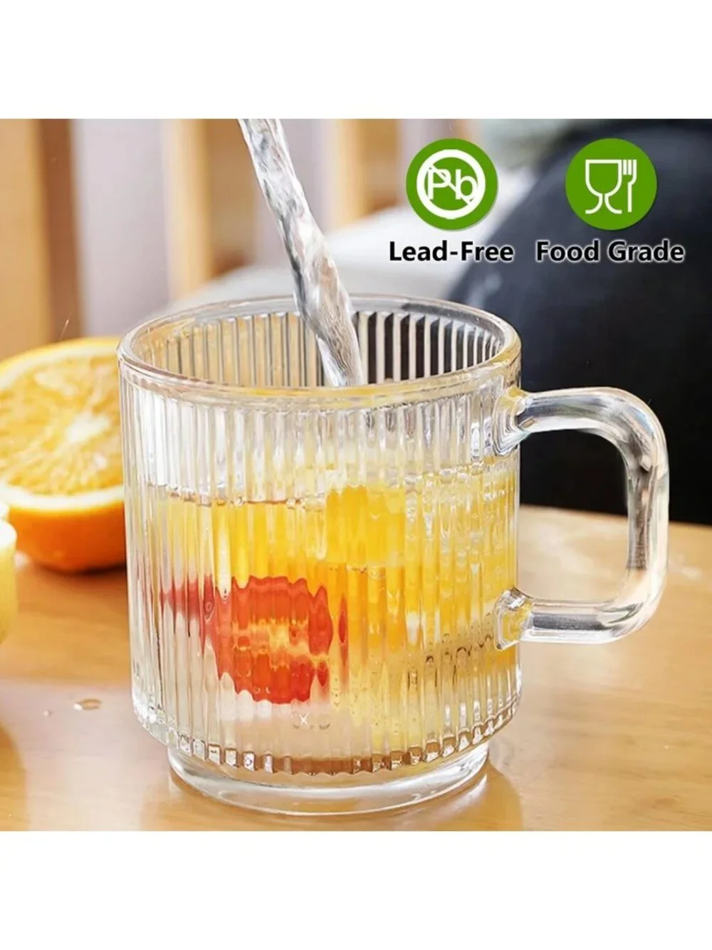 6-Pack Premium Glass Coffee Mugs Set, 12oz Striped Tea Cups for Hot/Cold Drinks